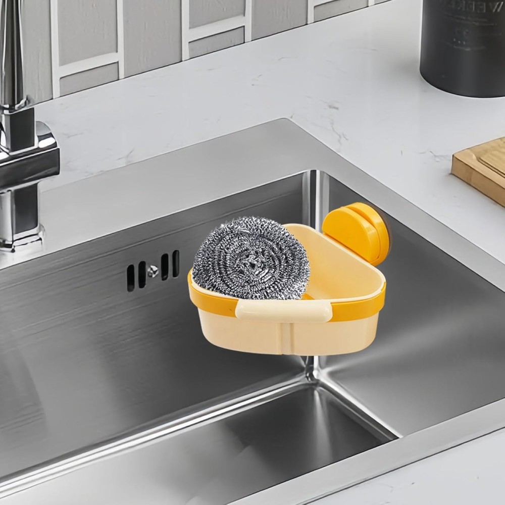 Yellow Suction Cup Press Sink Drainer Basket Kitchen Corner Sponge Holder