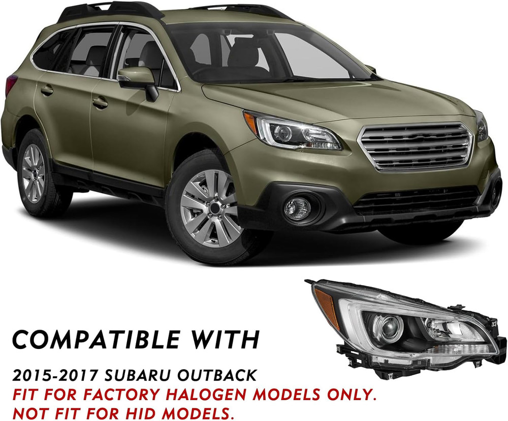 Headlight Assembly Set for 2015-2017 Subaru Outback Halogen Headlamp Passenger a