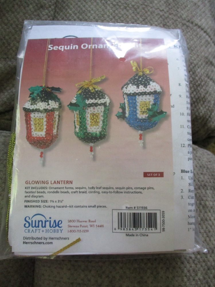 NIP!!! SEQUIN ORNAMENT KIT GLOWING LANTERN MAKES 3