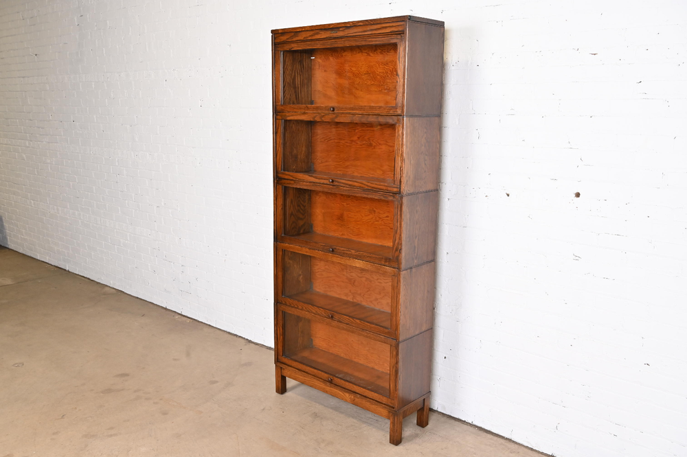 Antique Arts & Crafts Oak Five-Stack Barrister Bookcase by Lundstrom, Circa 1920