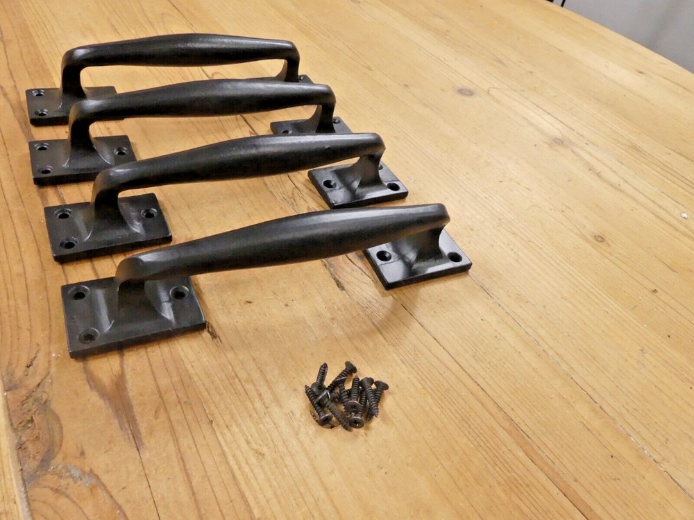 4 Cast Iron Handles Drawer Pulls Door Handle Cabinet Black Easy Grip Slanted