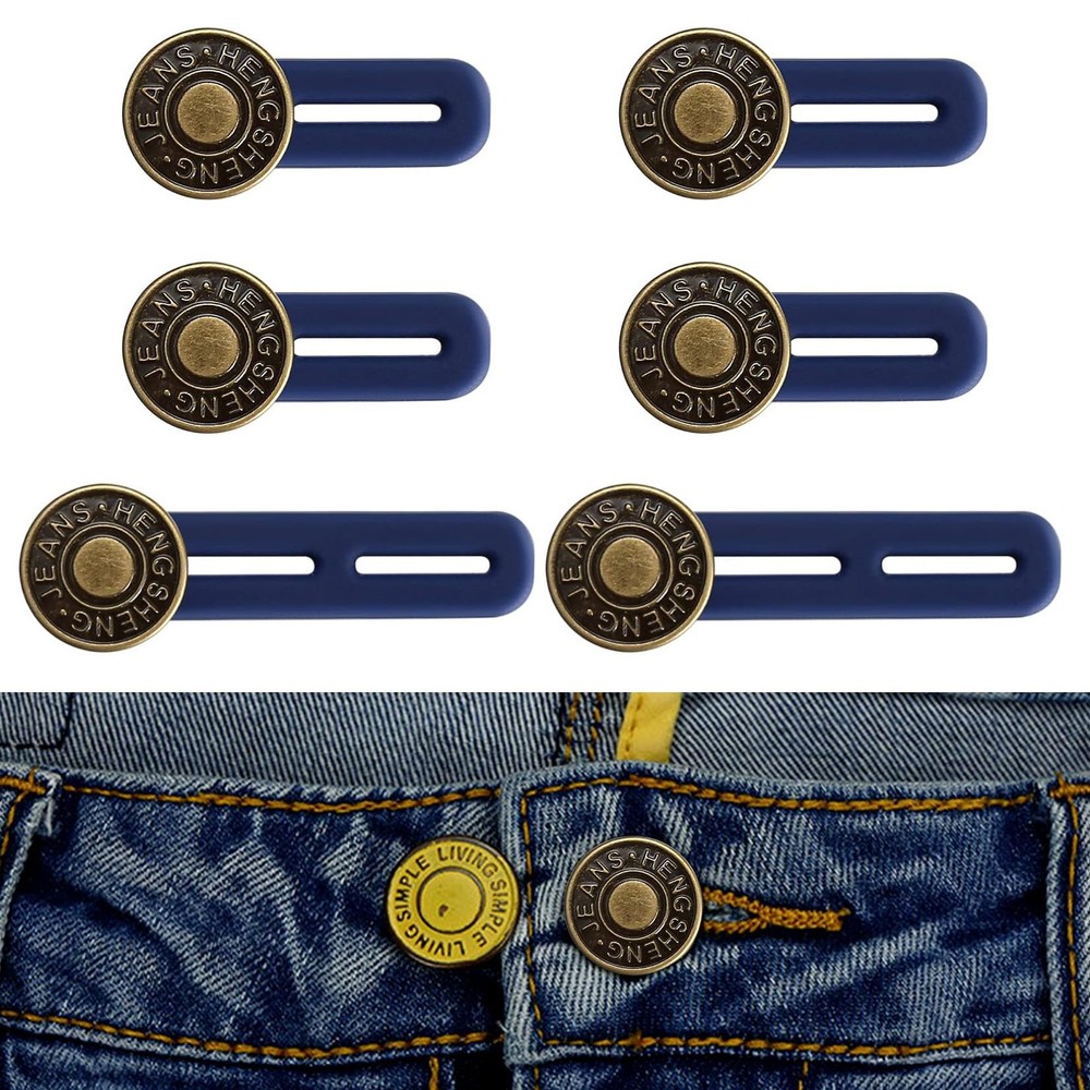 6 Pcs Jean Button Extender, Pants Extender for Moderate, dark blue