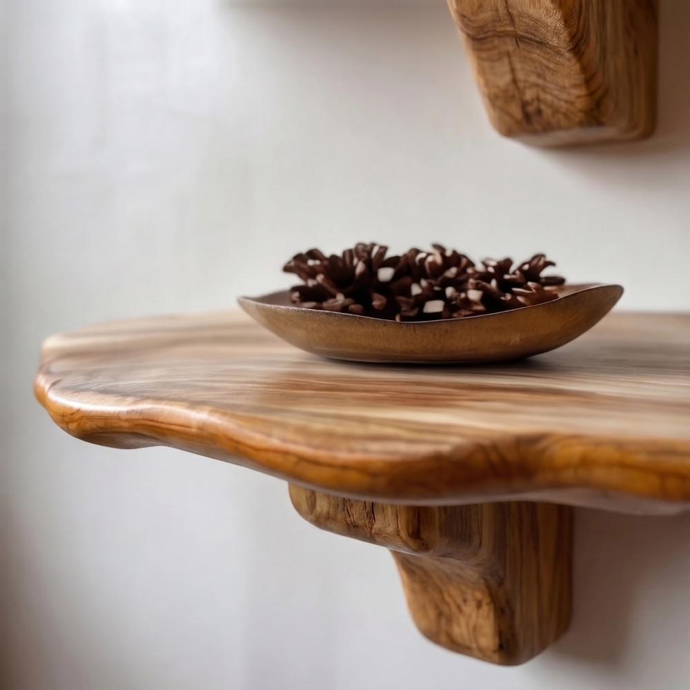 Rustic Live Edge Wall Shelf - Handcrafted Solid Wood Floating Timber