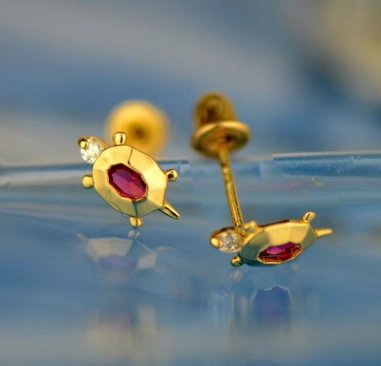 14k Yellow or White Gold Turtle CZ Stud Earring