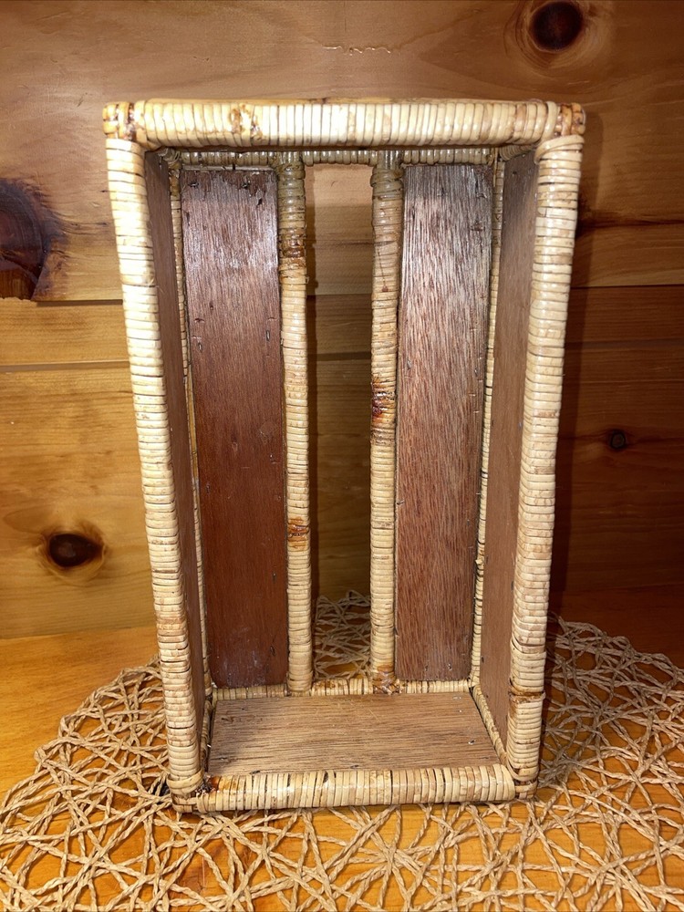Vintage Tissue Box Cover Holder Bamboo Rattan Wicker Coastal Boho Rectangular