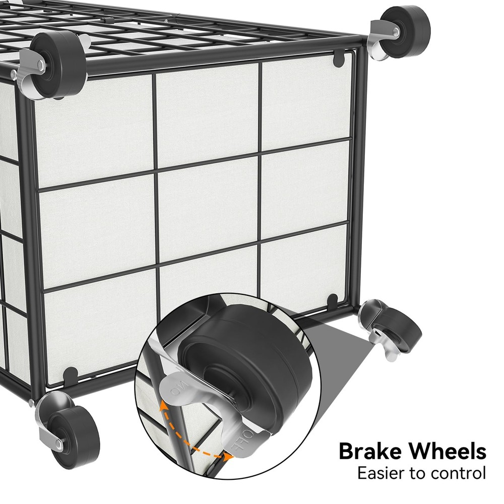 Laundry Hamper with Wheels,Metal Wire Frame Rolling Laundry Basket with Remov...