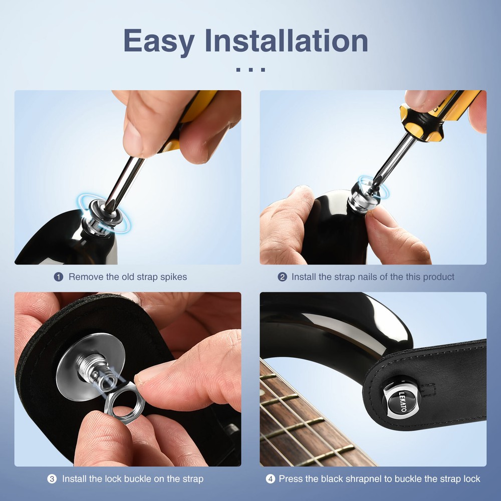 Guitar Strap Button Locks Quick Release Security Retainer Anti-Rust Metal Silver