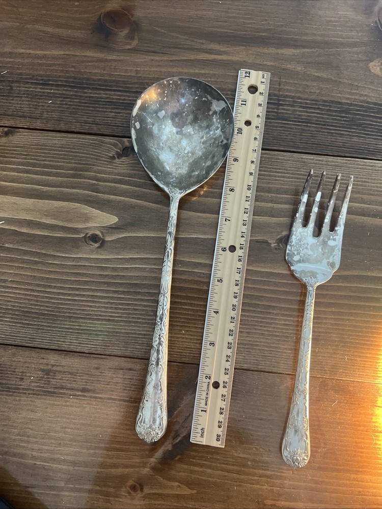 WM Rogers & Sons Silver Tone Enchanted Rose Replacement Serving Spoon & Fork