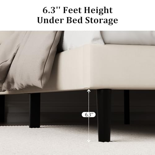 Size Platform Bed Frame with Upholstered Velvet Button Tufted Full Beige