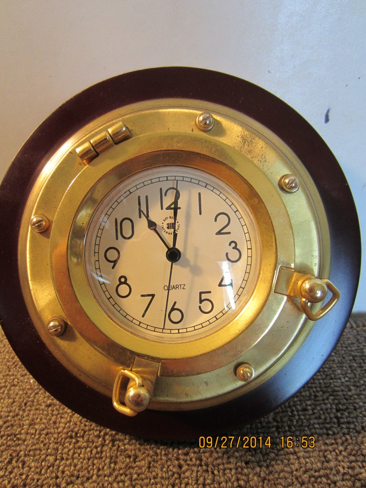 DECORATIVE, NAUTICAL, BRASS, "PORTHOLE CLOCK"