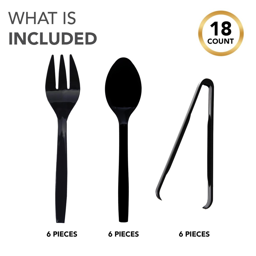 Party Essentials Plastic Serving Utensils for Party Buffet Kit, Black, Spoons/Fo