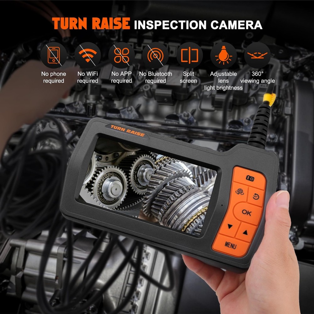 Triple Lens Inspection Drain Camera, 5 IPS Split Screen Borescope with Light &