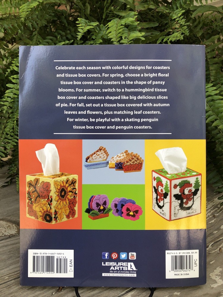 Tissue Box Covers & Coasters Plastic Canvas Pattern Leaflet Book Xmas Halloween