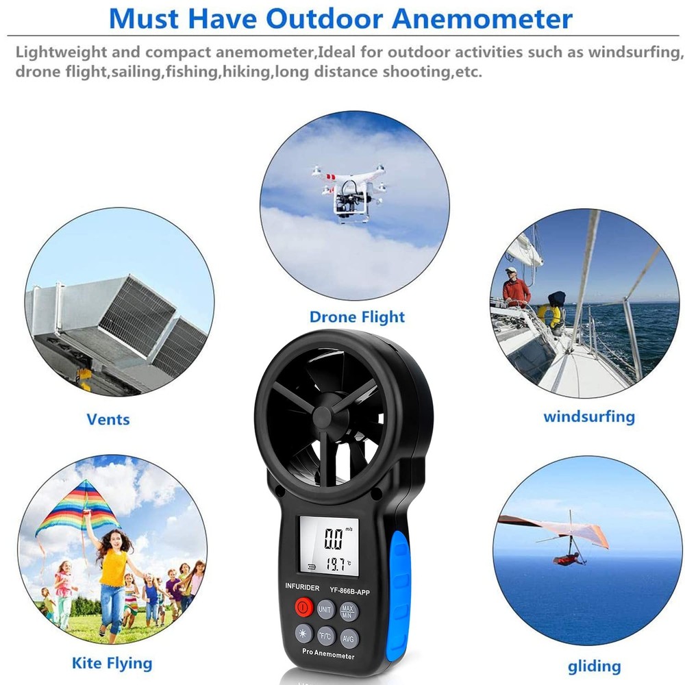 Digital Wireless Anemometer with APP via Bluetooth Handheld Wind Speed Meter...