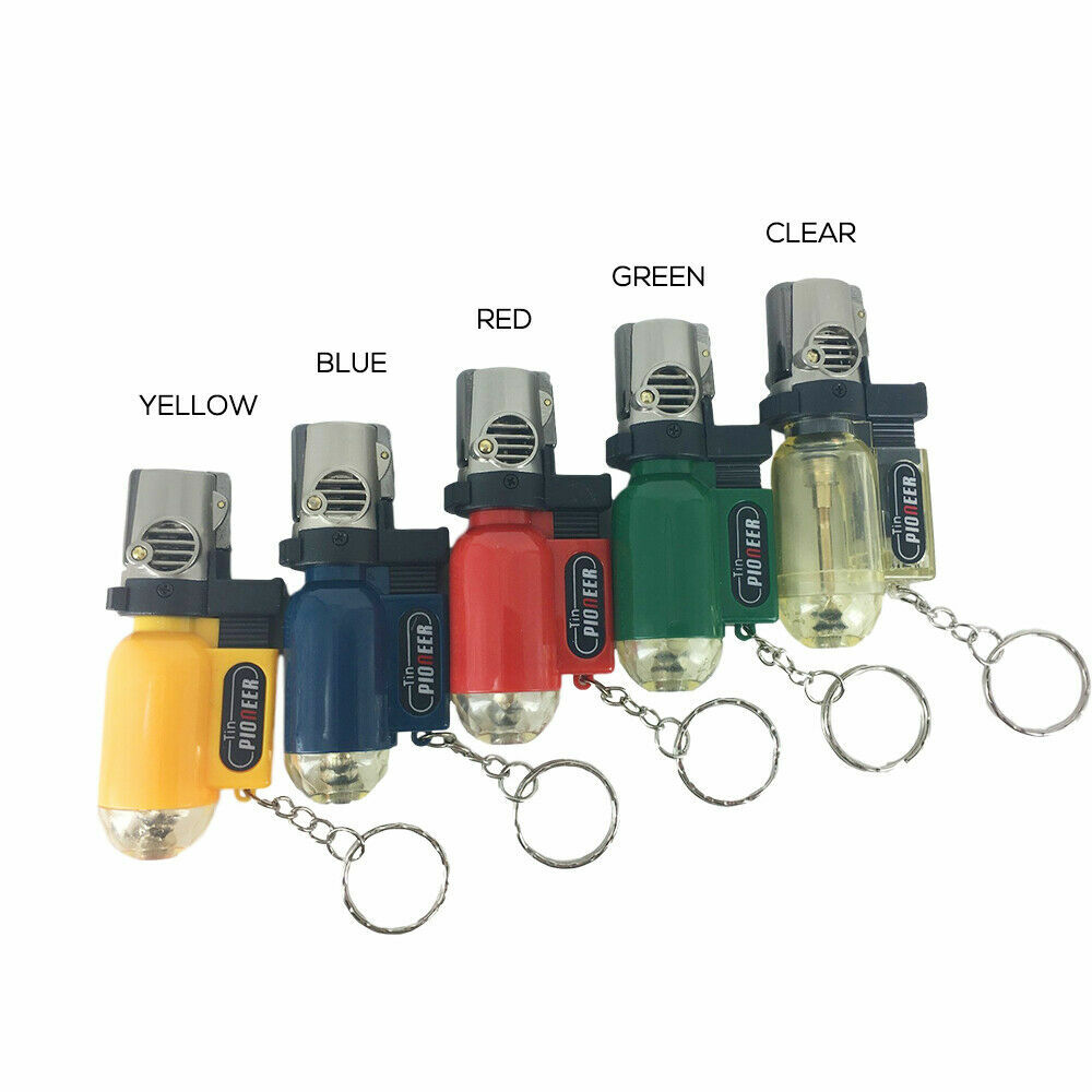 5 PACK Mini Gas Lighter Windproof Blue Flame Jet Torch Lighters with Keychain