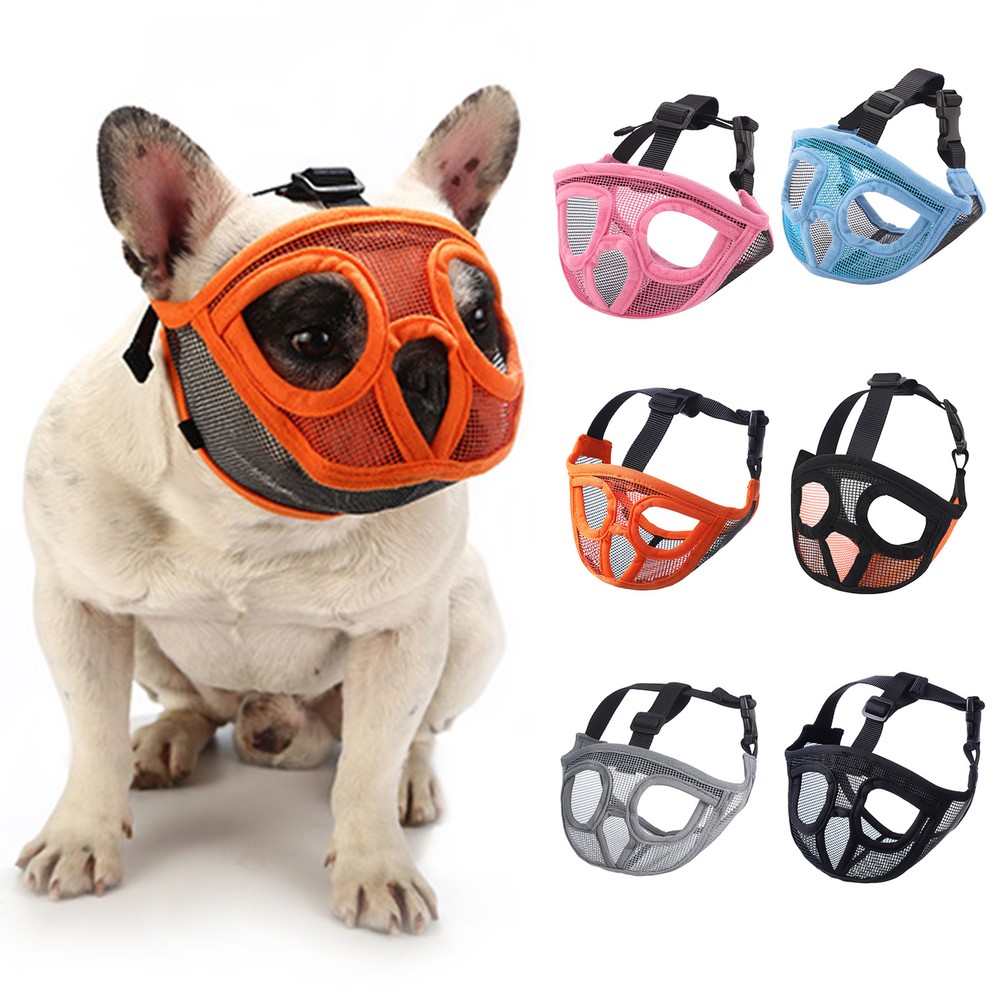Short Snout Dog Muzzle Bulldog Muzzle Adjustable Breathable Mesh for J0M3