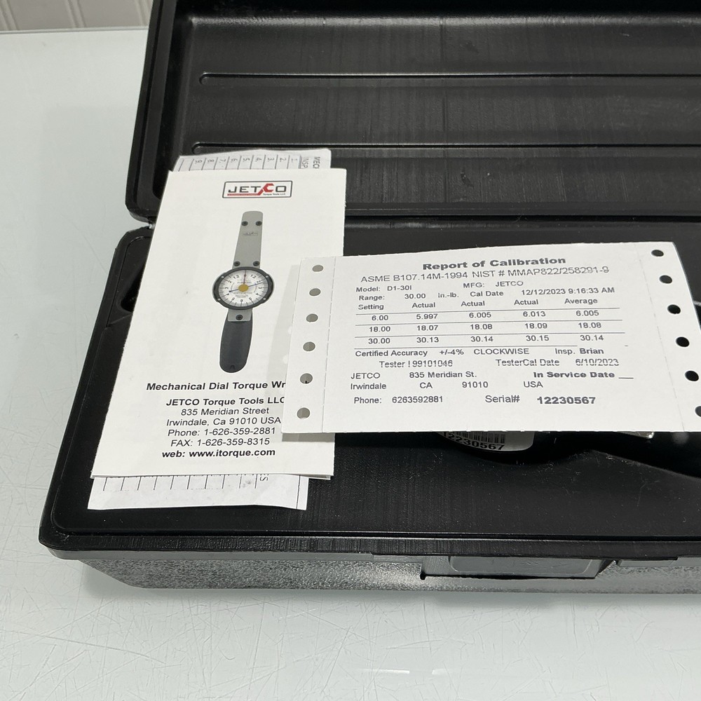 JetCo Dial Torque Wrench 1/4” Drive D1-30I