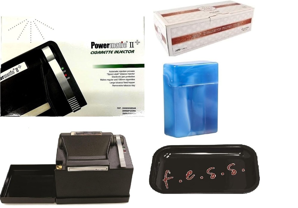 Electric Cigarette Injector Machine + 200ct Cigarette Tubes & Case - Black