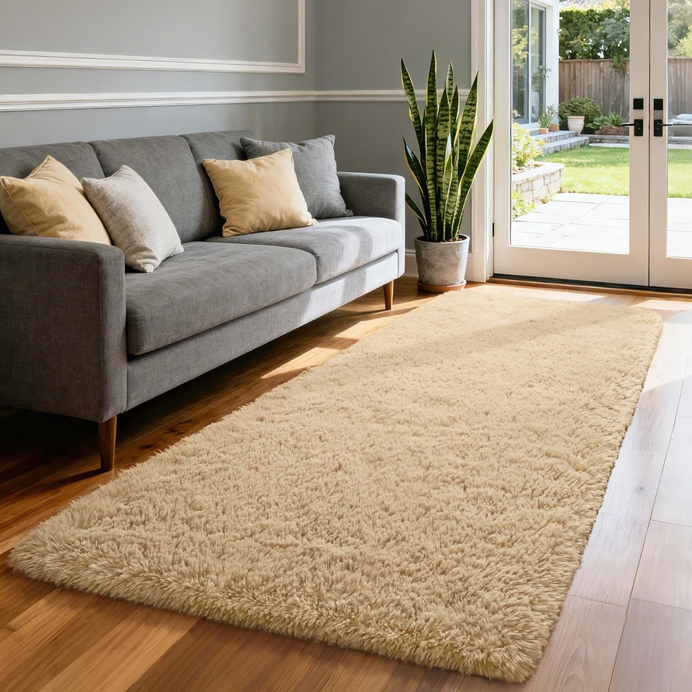 Merelax Soft Fluffy Rugs for Bedroom Living 2' x 6' (Rectangular), Light Tan