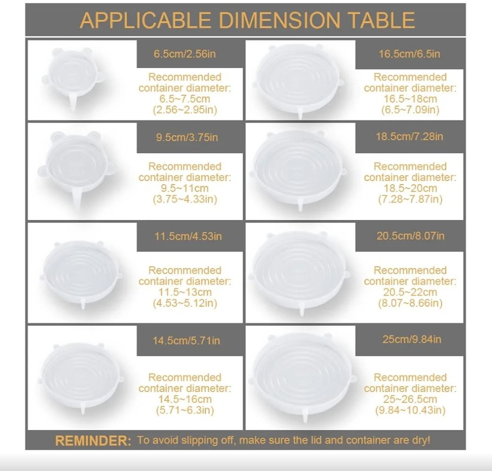4 Pack Same Size Silicone Stretch Lids, Thicker Reusable Sturdy Silicone B32