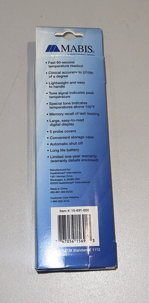 NIB Mabis 60-Second Multi-Use Digital Thermometer with Clear Case