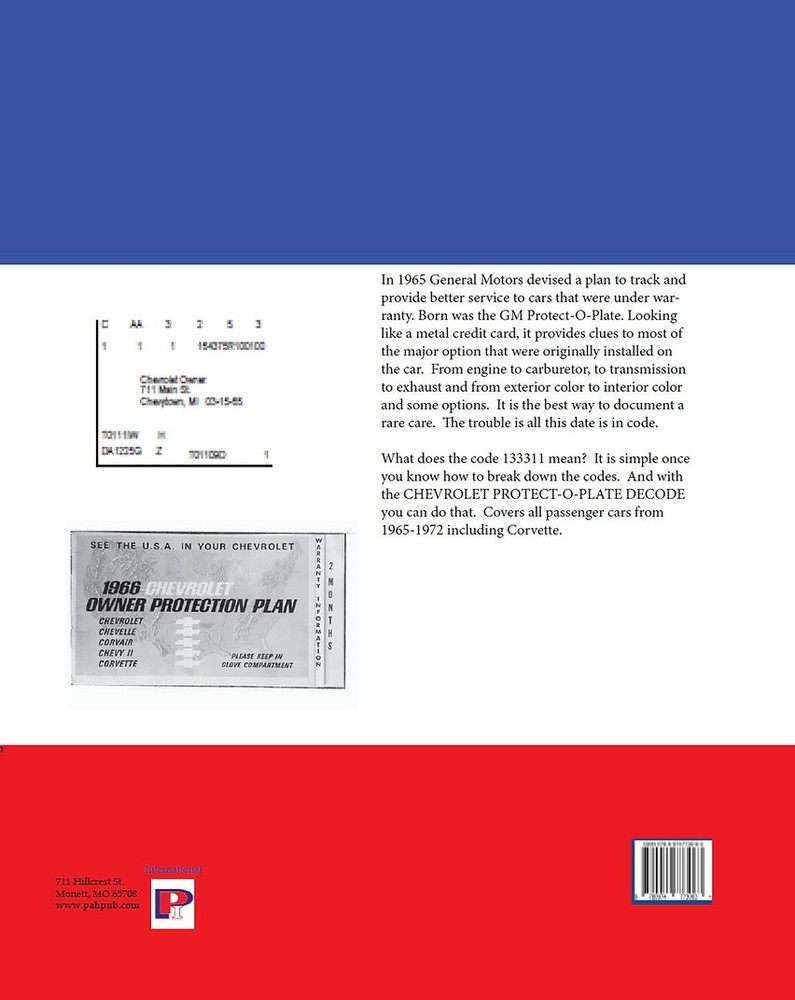 Chevrolet Protect O Plate Decoder Guide 1965-1972 Corvette Nova Camero Chevelle