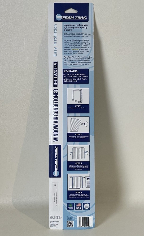 Fram Trak Window Air Conditioner Accordion Side Panels 19" x 12" 3M Peel & Stick