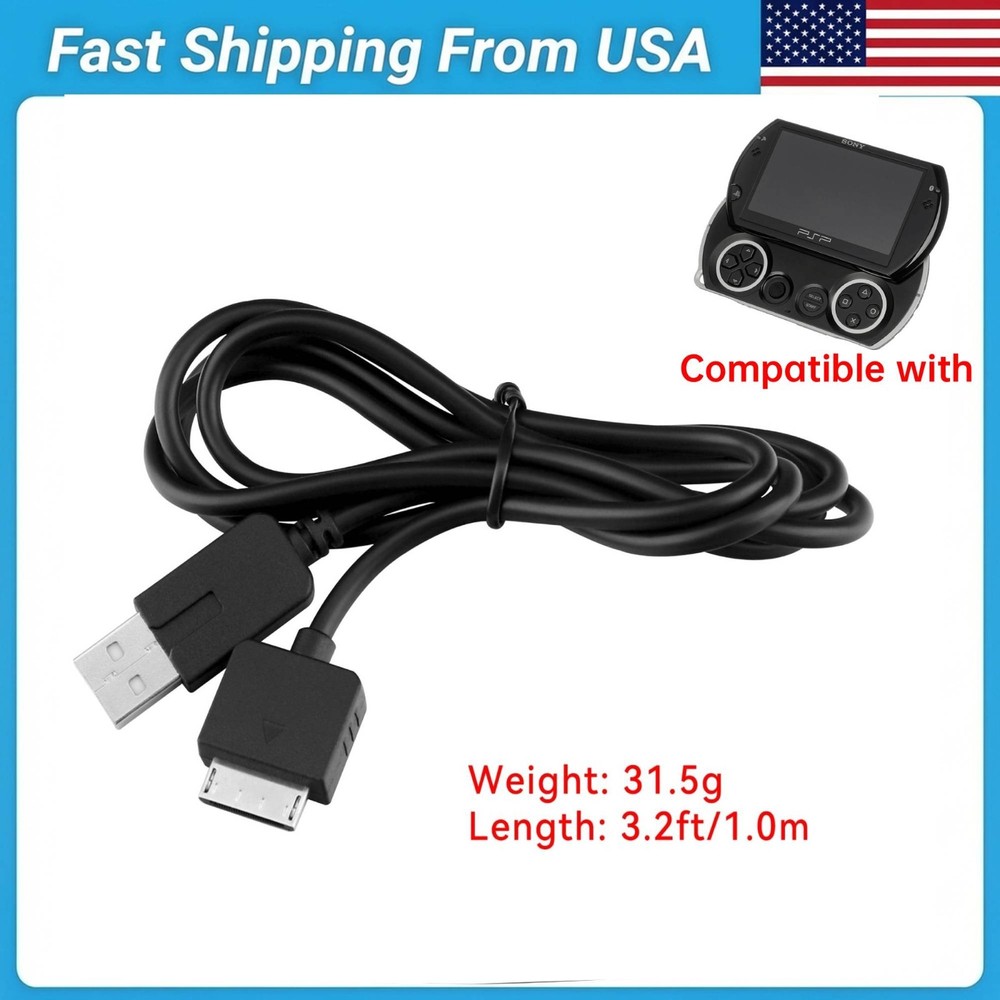 2 in 1 USB 2.0 Data Sync Charger Transfer Cable Cord for Sony PSP Go Black