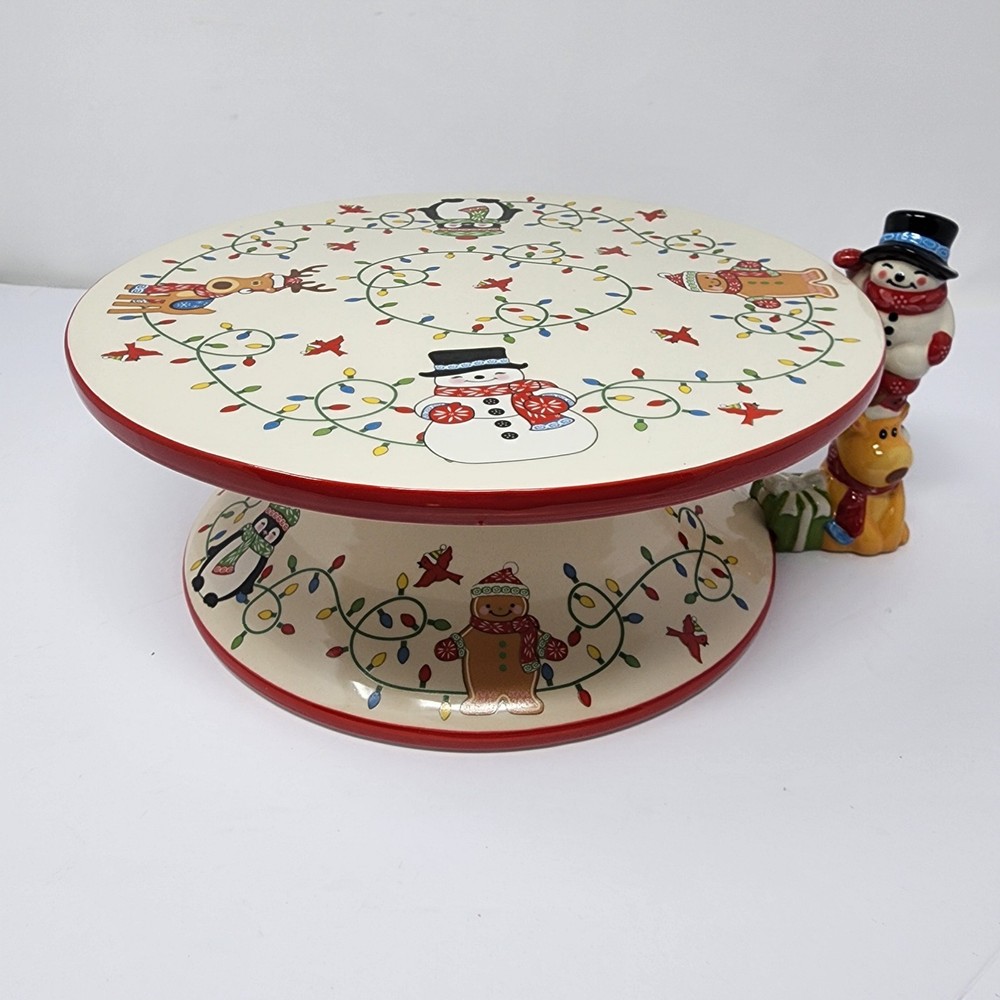 Temp-tations Winter Whimsy Figural Cake Plate Special Edition Ceramic Christmas