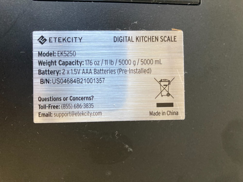 Etekcity Model No EK5250 Digital Scale Kitchen Scale