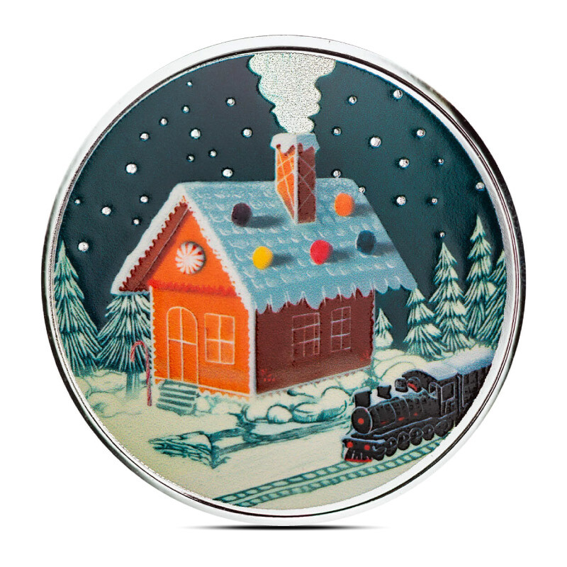 1 oz Gingerbread House Silver Round (Color)