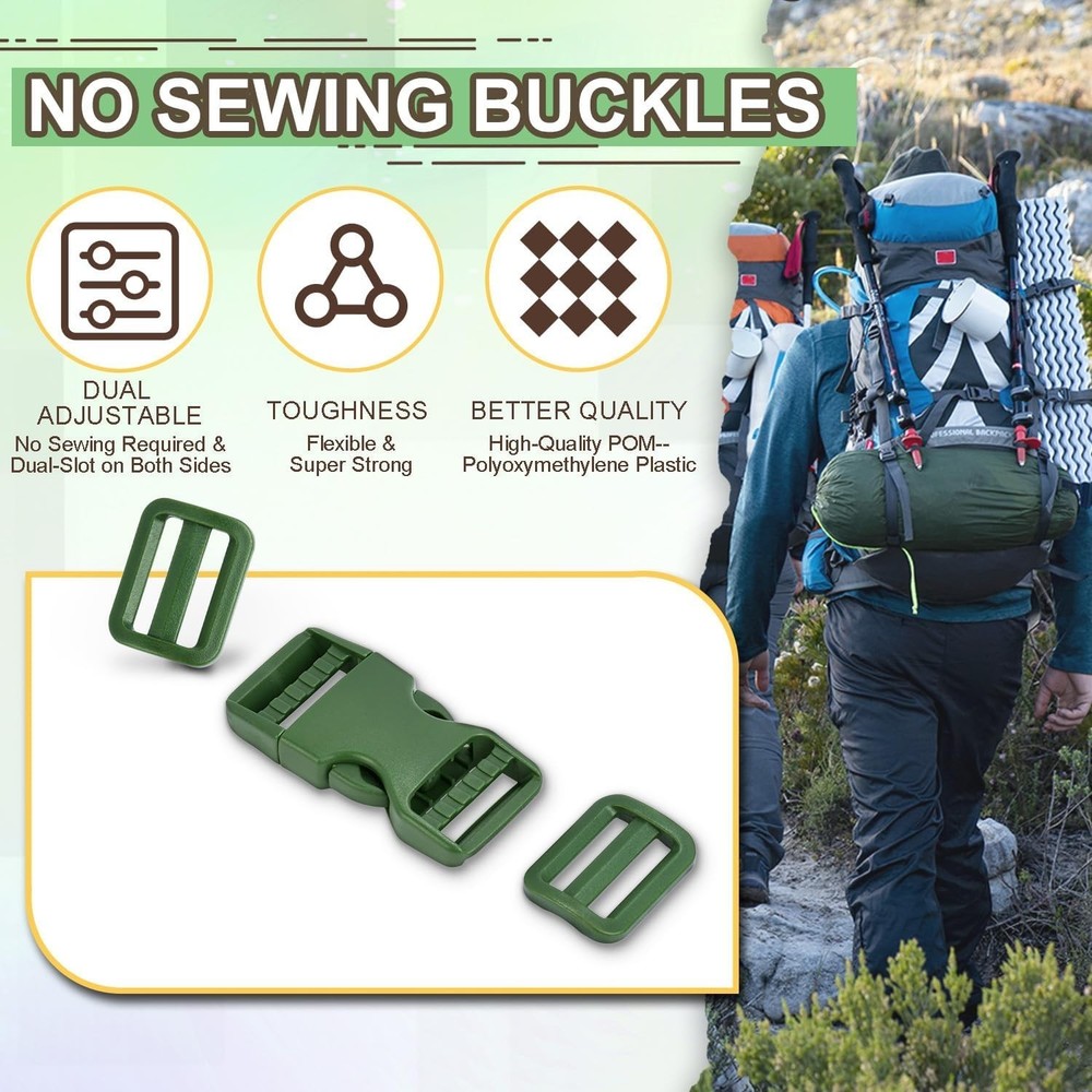 High-Quality 1" Dual Adjustable Plastic Buckles - 4 Quick Release + 8 Sliders
