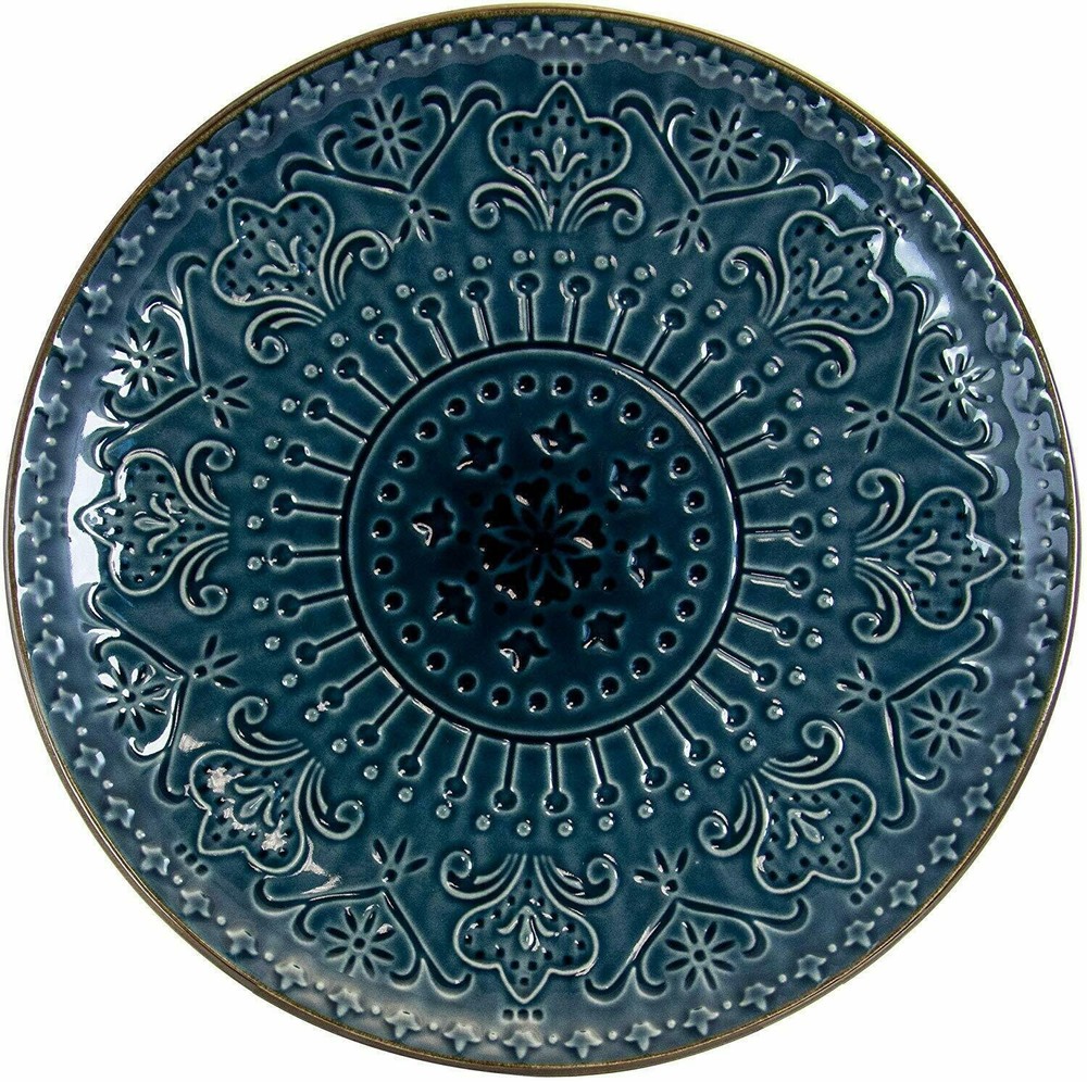 Elama Deep Sea Mozaic 16 Pc Mandala Pattern Complete Stoneware Dinnerware Set 4