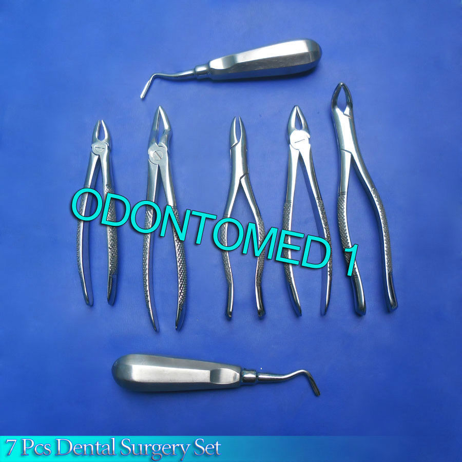 7 Pcs-Dental Surgery Extracting Forceps Elevators Instruments Set Kit DN-481