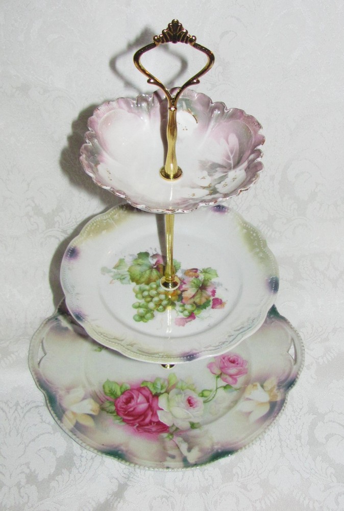 Custom Three Tier Tea Party Cake Stand Made With Antique Lusterware Plates