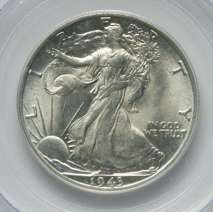 1943-D LIBERTY WALKING HALF DOLLAR PCGS MS66