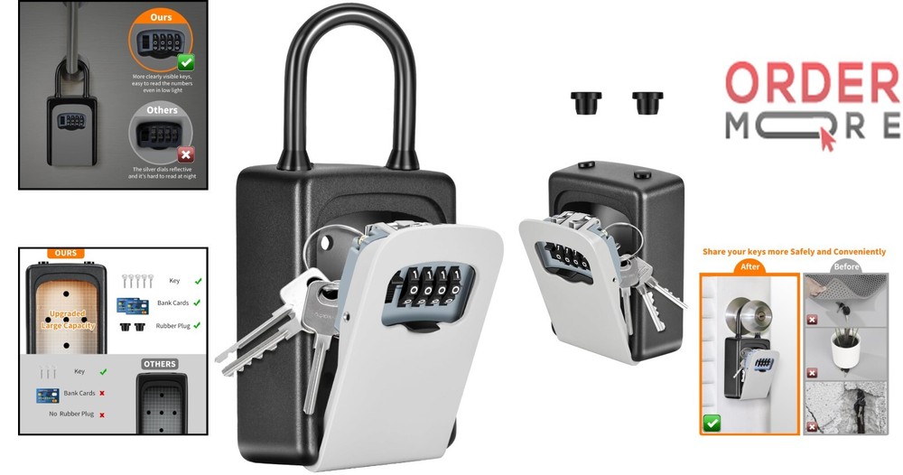 Portable Key Lock Box Wall Mounted Weatherproof with Resettable 4-Digit Code