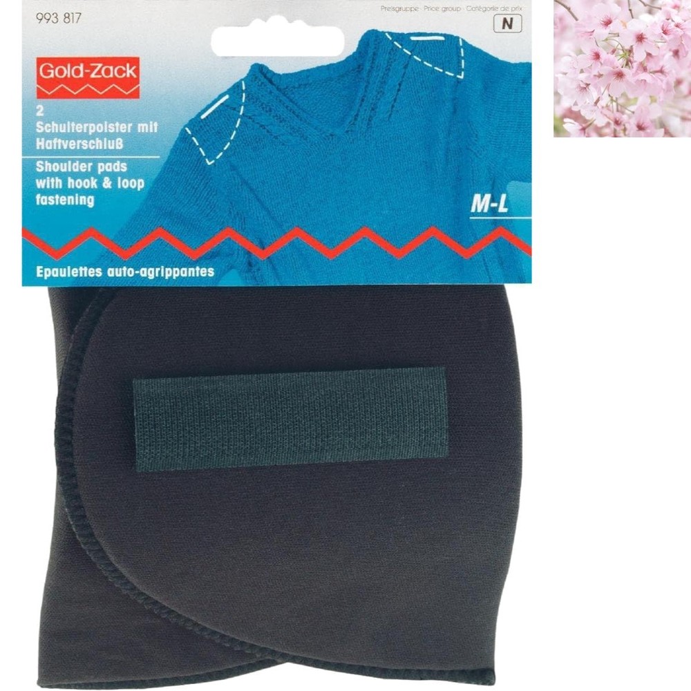 2-Piece Black Shoulder Pads with Hook and Loop - Tailoring Essential for M-L