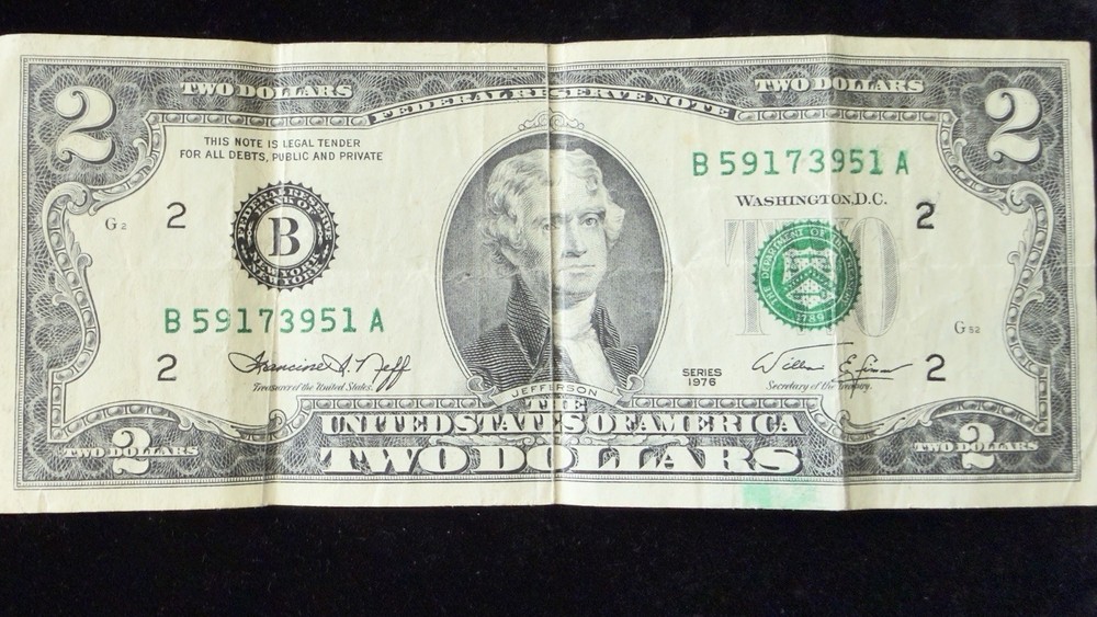 1976 $2 Two Dollar Bill Note Misaligned Over Print Strong Green 4x Error’s