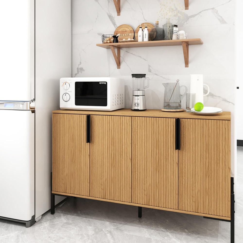 4 Doors Sideboard Buffet Cabinet with Adjustable Shelves, Modern Accent Sideb...