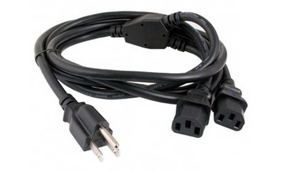 6FT 1 AC Plug To 2 Computer Style C13 Split Cord For PC Printer LCD TV Projector
