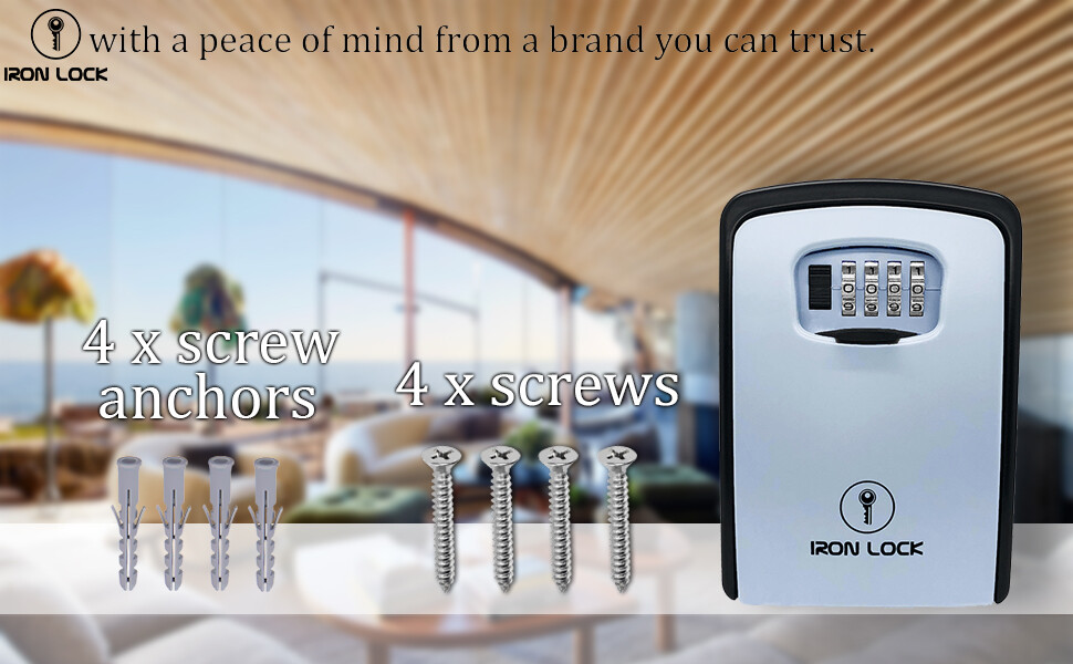 Iron Lock® - Key Lock Box Wall Mount for Keys 4 Digit Combination