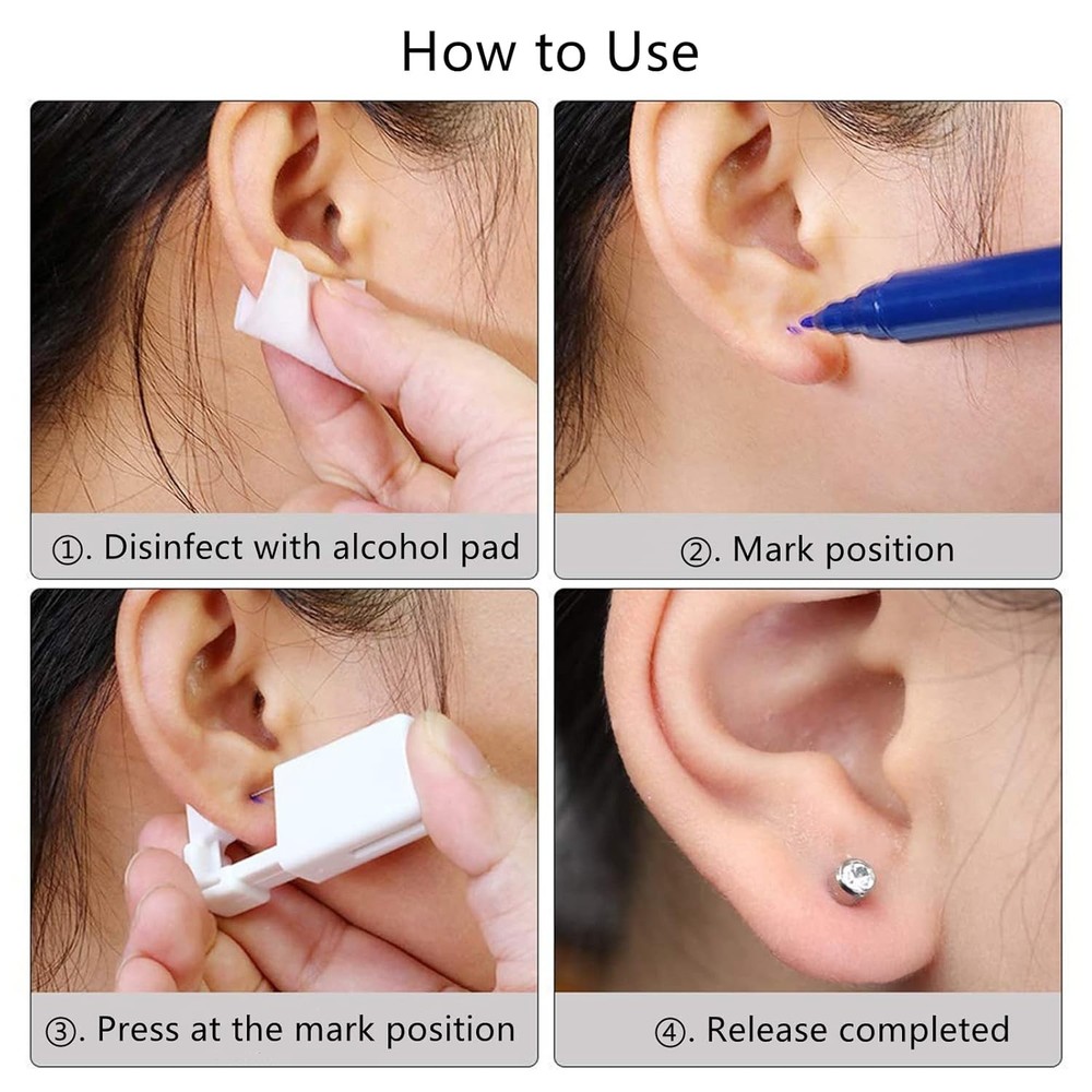 Ear Piercing Kit - 4 Pack Disposable Self Piercing Gun with 5mm Silver Earrin...