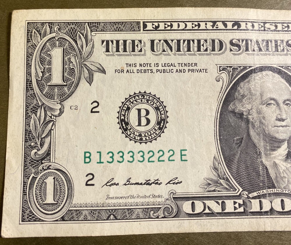 Trinary Serial Number $ 1  Bill  13333222