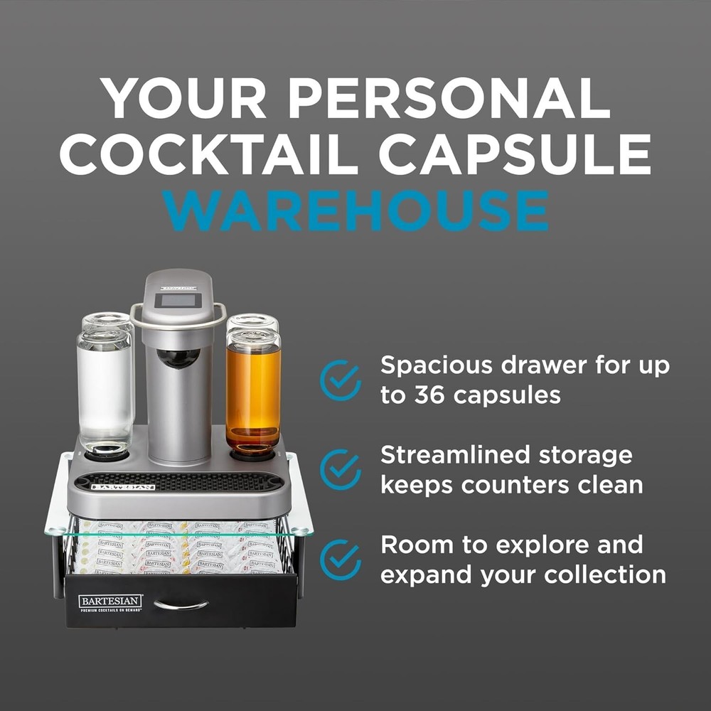 Cocktail Capsule Drawer (36 Capsules) | Stylish Bar Organizer | Bartesian Home