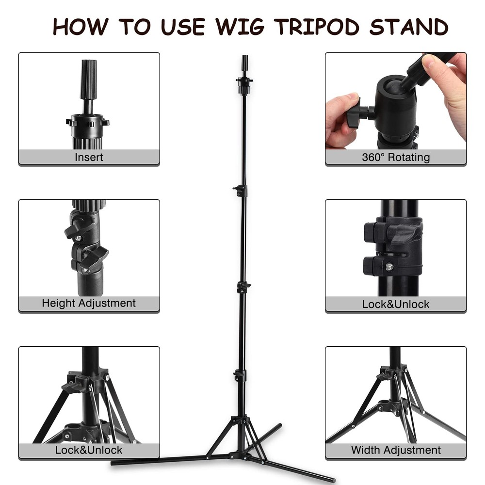 23 Wig Head Stand Tripod w/ Mannequin Head Adjustable Set White