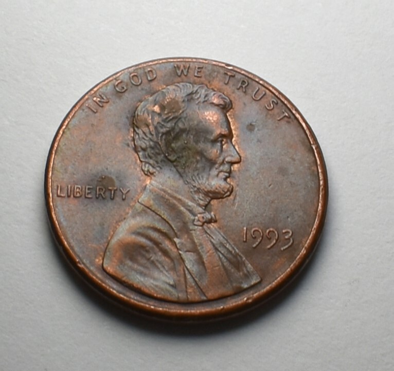 1993 Lincoln Penny No Mint Mark Strike Through AM Error Multi Errored
