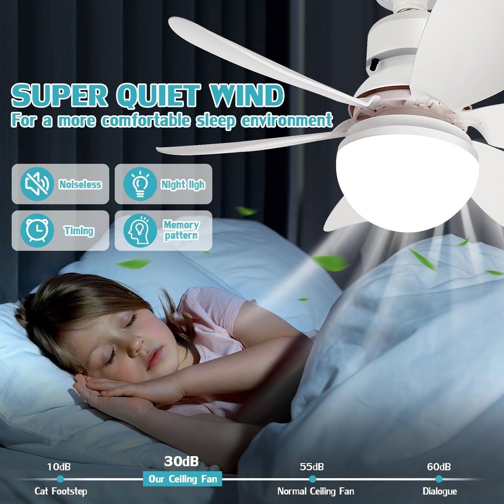 Ceiling Fan E27 Socket Fan 30W with Dimmable LED Light Remote Controller 3 Speed