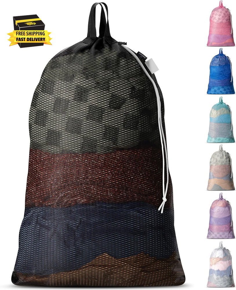 Extra Large Mesh Laundry Bag with Handles & Shoulder Strap – Heavy Duty, Machine