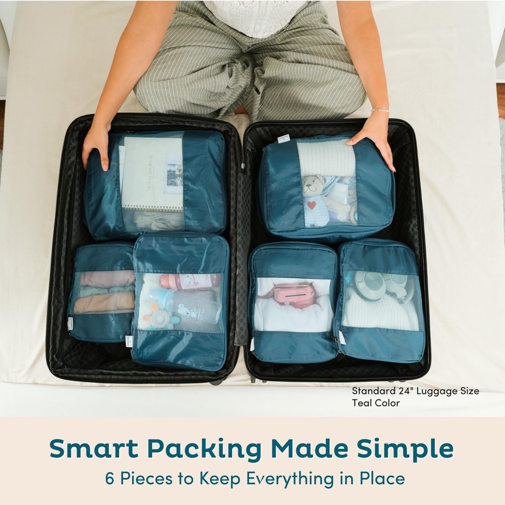 6-Pack Large Compression Packing Cubes for Travel - Lightweight Compression P...